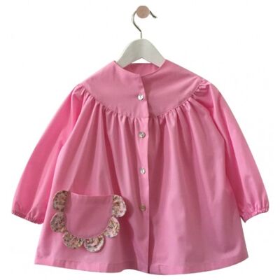 Little flower girl's school apron - Candy pink