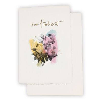 Carte papier fait main "Au mariage" avec bouquet