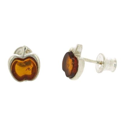 Apple Orange Amber Stud Earrings and Presentation Box