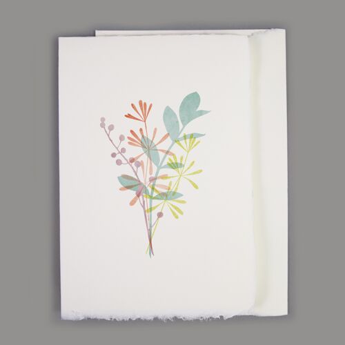 Büttenkarte mit Blumenstrauß in zarten Farben