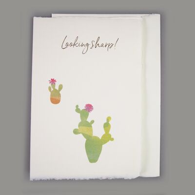 Carte en papier faite à la main "Vous cherchez bien!" avec motif cactus