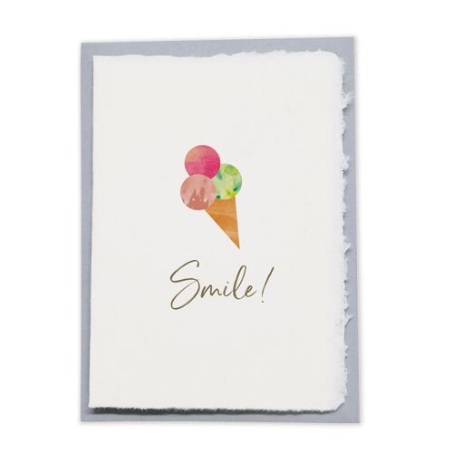 Geschenkkarte aus Büttenpapier "Smile!"