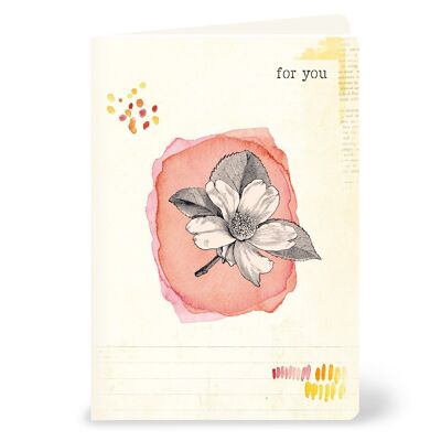 Grußkarte "For you" mit Blumenmotiv auf Aquarellmalerei