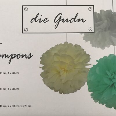 Pompons en papier de soie (lot de 10) en Farmix Menthe / Blanc / Beige