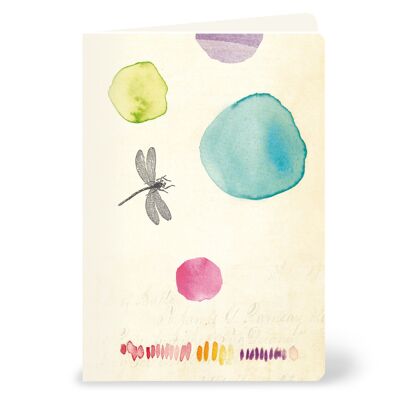 Greeting card with summer dragonfly, light watercolor look