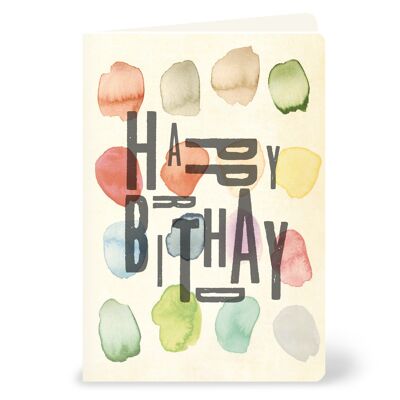 Tarjeta de felicitación "Feliz cumpleaños": diseño tipográfico en estilo acuarela