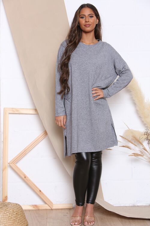 Grey COMFY FIT JUMPER DRESS WITH FRONT POCKETS