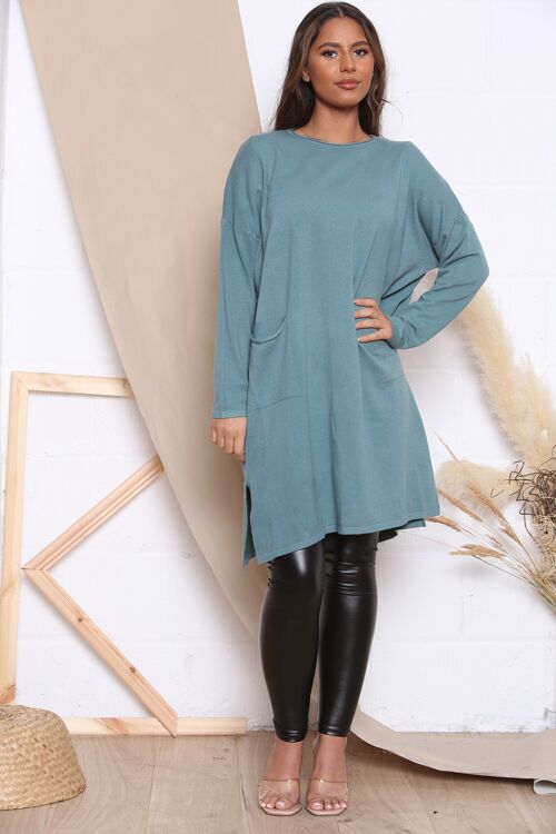 Lake Green COMFY FIT JUMPER DRESS WITH FRONT POCKETS