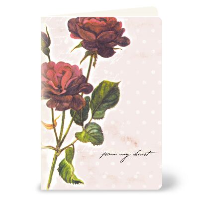 Carte de voeux avec "From my Heart" avec une rose vintage rouge