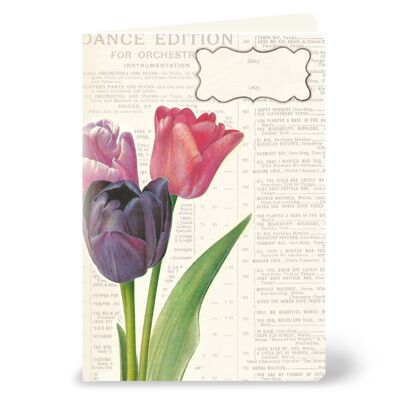 Tarjeta de felicitación con un ramo de tulipanes en estilo vintage
