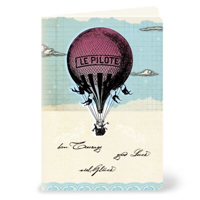 Grußkarte "Bon courage, good Luck, viel Glück" mit Vintage Ballon