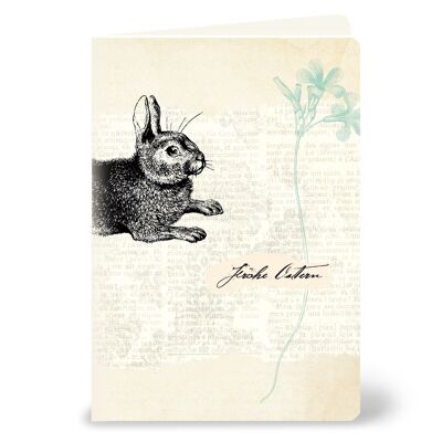 Tarjeta de felicitación con "Felices Pascuas" con conejito de Pascua vintage