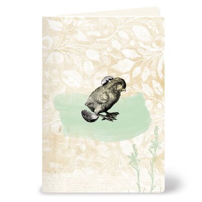 Greeting card with chick in a vintage look - suitable as an Easter card or spring greeting
