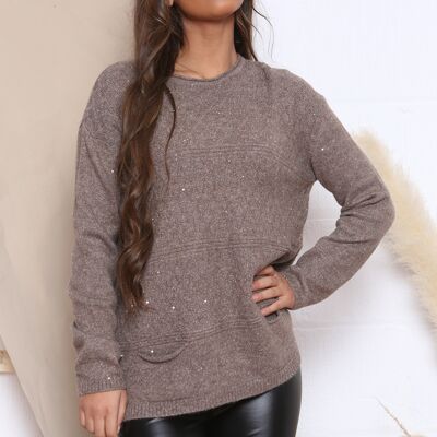 Glitzernder Pullover in Taupe