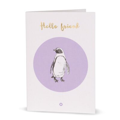 Greeting card "Hello friend" with penguin