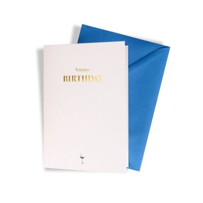 Tarjeta de felicitación "Feliz cumpleaños". Cartón reciclado "De Luxe" con fino diseño tipográfico y un encantador mini icono.