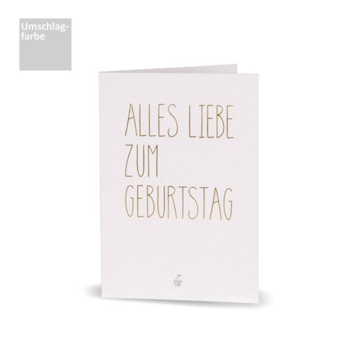 Grußkarte "Alles Liebe zum Geburtstag". Recyclingkarton "de Luxe" mit feiner typografischer Gestaltung und charmantem Mini-Icon.