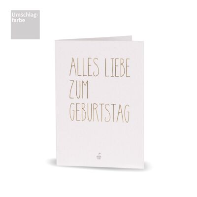 Tarjeta de felicitación "Feliz cumpleaños". Cartón reciclado "De Luxe" con fino diseño tipográfico y un encantador mini icono.