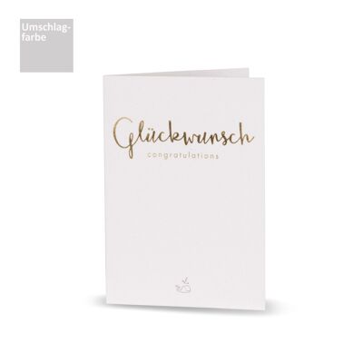 Greeting card "Glückwunsch, Congratulations". "De Luxe" recycled cardboard with fine typographic design and a charming mini icon.