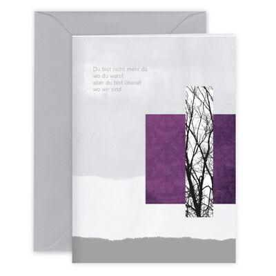 Mourning card "You are no longer where you were, but you are everywhere we are" in bright, tasteful colors.