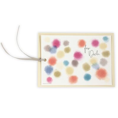 Postcard / trailer card "For You" with colored polka dots and textile ribbon in beige-gray