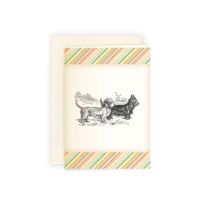 Greeting card with sky terriers in black and white. The motif comes from my antiquarian fund and was combined with vintage papers.