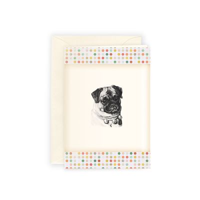 Greeting card with pug. The motif comes from my antiquarian fund and was combined with vintage papers.