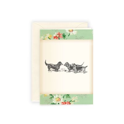 Greeting card with dachshunds. The motif comes from my antiquarian fund and was combined with vintage papers.