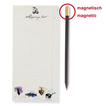 Liste de courses avec un bloc magnétique avec un crayon magnétique pour le réfrigérateur ou le mur magnétique dans un look vintage. Convient pour la cuisine et le bureau - facilite les achats durables. 1