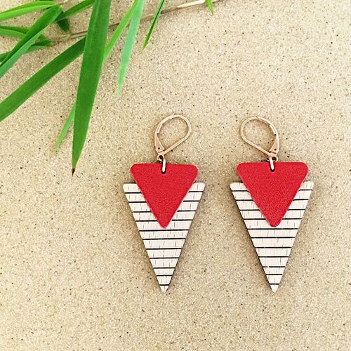 Boucles d'oreilles en bois MARINIERE rouge