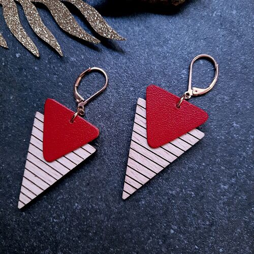 Boucles d'oreilles en bois MARINIERE rouge