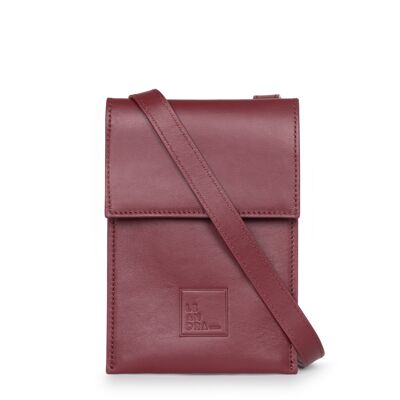 Mini Leandra women's burgundy leather crossbody bag