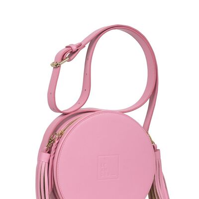 Women's pink circle bag shoulder bag with two-tone tassels in nude Leandra.