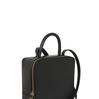 Black leather shoulder bag with a top handle and Leandra tassel.