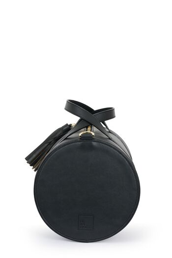 Fabriqué en Espagne sac à bandoulière en cuir de type sac de bowling en noir avec anse fixe, pompon et longue bandoulière amovible Leandra. 2