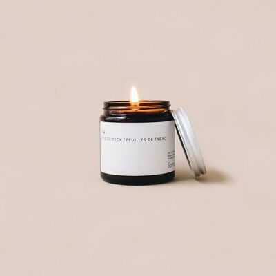 Teak wood and tobacco leaves scented candle small