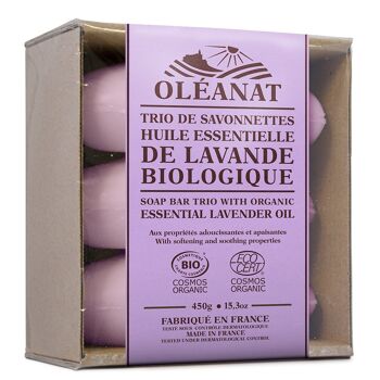 Trio savonnettes à l'huile essentielle de lavande biologique - 3x150g - OLEANAT 2