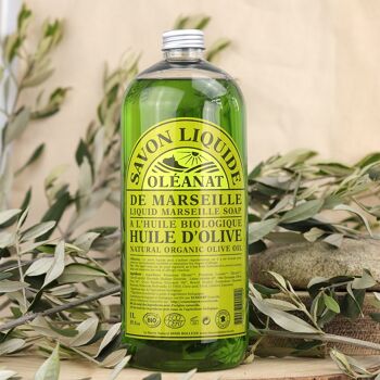 Savon liquide de Marseille à l'huile d'olive biologique - 1 litre - OLEANAT 1