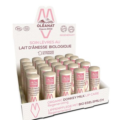 Présentoir de 25 soins lèvres au lait d'ânesse biologique - 25 x 4,5g - OLEANAT