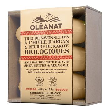 Trio savonnettes à l'huile d'argan et beurre de karité biologique - 3 x 150g - OLEANAT 2