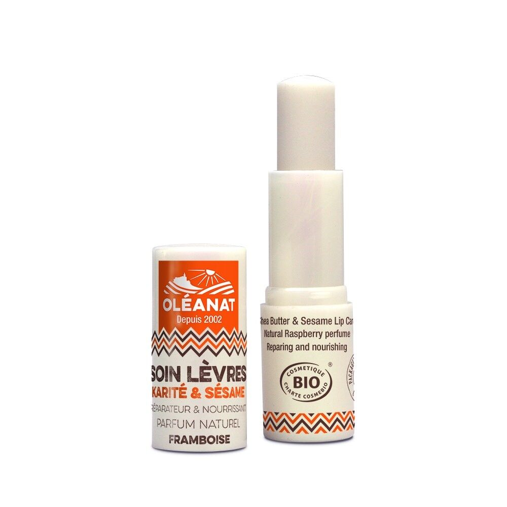 Cuidado labial reparador y nutritivo manteca de karité y sésamo fragancia natural frambuesa orgánica - 4,5g - OLEANAT NaN
