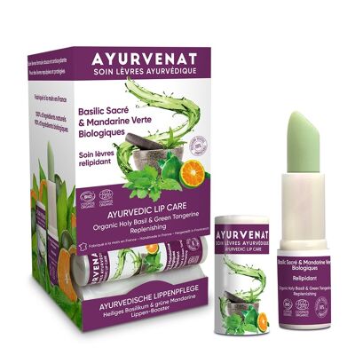 Présentoir de 24 soins lèvres basilic sacré et mandarine verte biologique - 3.5 g - AYURVENAT
