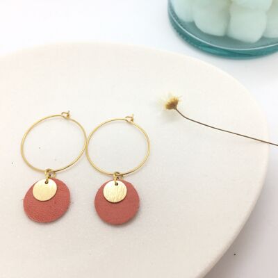 Nina hoops - round in coral leather