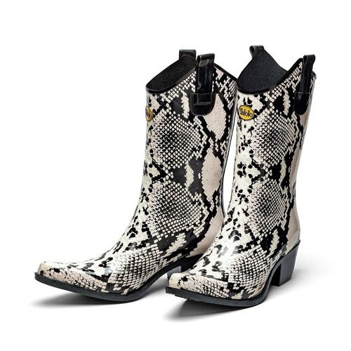 Black and White snakeskin cowboy wellington boots