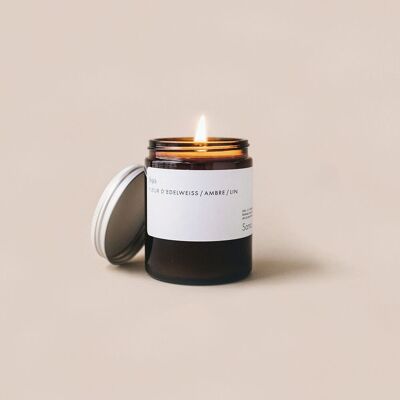 Scented candle edelweiss flower, amber and medium linen