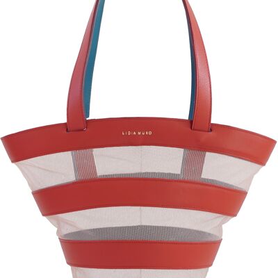 Bucket bag - Leather  Tulle - Old Red