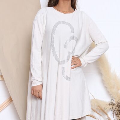 Robe pull beige avec motif scintillant