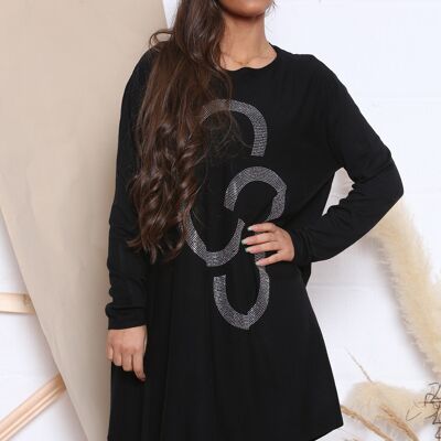 Schwarzes Jumperkleid mit funkelndem Design