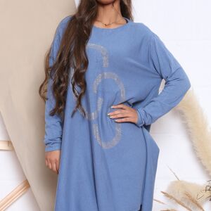 ROBE PULL BLEUE À MOTIF BRILLANT