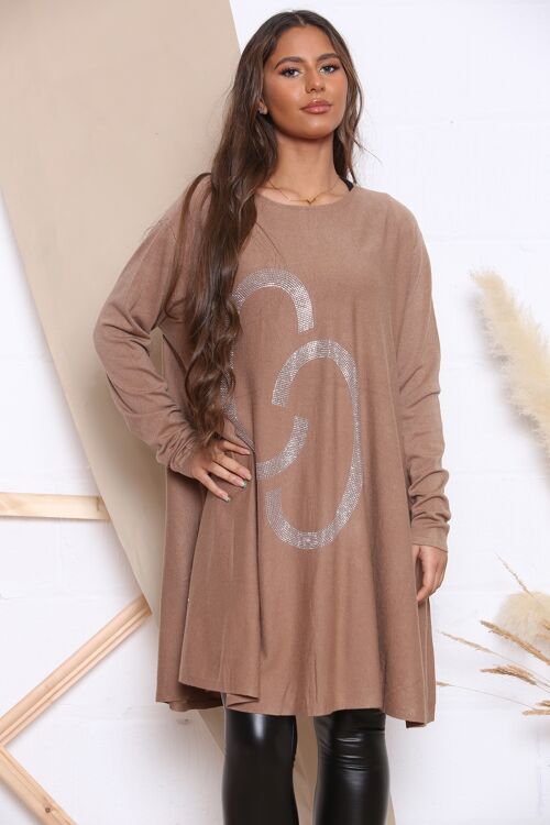 Camel JUMPER DRESS WITH SPARKLE DESIGN